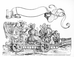 मैक्सिमिलियन के विजयी जुलूस का दृश्य, c.1516-18 (वुडकट) (bw फोटो) द्वारा हंस बर्गकमेयर