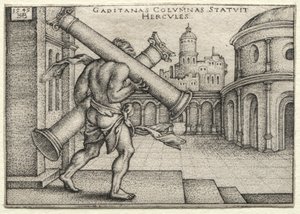 द लेबर्स ऑफ़ हरक्यूलिस: हरक्यूलिस एंड द कॉलमन्स ऑफ गेड्स, 1545। द्वारा हंस सेबाल्ड बेहम