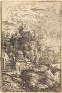 लैंडस्केप विथ ए कैसल एंड रेडिएटिंग सन, 1553। द्वारा हंस सेबल लौटेन्सैक