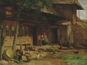 1866 में बर्नौ में पैतृक घर, (कार्ड पर रखा कैनवास पर तेल) द्वारा हंस थोमा