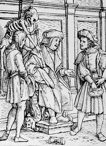 डेस एंड द जज, द डांस ऑफ़ डेथ से, उत्कीर्ण हैस लुट्ज़ेलबर्गर ने, c.1538 द्वारा होल्बिन द यंगर के बाद हंस