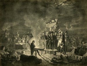 5-6 जुलाई 1809, 1921 की रात के दौरान वग्राम के युद्ध के मैदान में नेपोलियन का पड़ाव। द्वारा हेनरिक गुटेनबर्ग