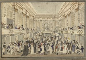वियना हॉफबर्ग के रेडाउटेंसल में नकाबपोश गेंद, c. 1815. द्वारा हेनरिक जोसेफ शुट्ज़ो