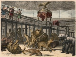 प्राचीन रोम: सम्राट द्वारा 1866 में जंगली जानवरों को खींचना द्वारा हेनरिक लेउटेमन