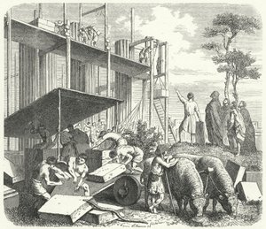 एवेंटाइन हिल, रोम पर एक मंदिर का निर्माण (उत्कीर्णन) द्वारा हेनरिक लेउटेमन