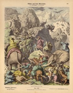 आल्प्स (रंगीन उत्कीर्णन) पर कार्थागिनियन सेना का नेतृत्व करने वाला हैनिबल द्वारा हेनरिक लेउटेमन