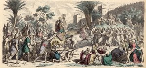 एक विजयी असीरियन सेना का स्वागत (रंगीन उत्कीर्णन) द्वारा हेनरिक लेउटेमन