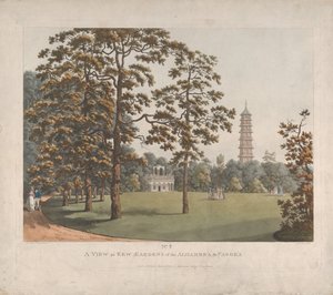 1813 में अलहम्ब्रा और पगोडा के केव गार्डन में एक दृश्य।
