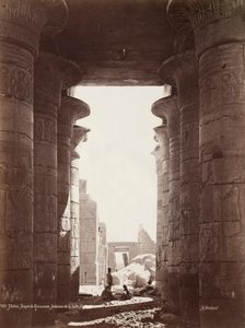 द थेब्स, टेम्पल ऑफ़ द रामेसियम, इंटीरियर ऑफ़ द हाइपोस्टाइल हॉल, 1870 के दशक।