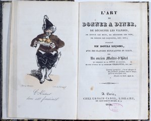 होनोर डी बाल्ज़ाक (१&39;A ९९ -१-18५०), १rt२ de द्वारा प्रकाशित पुस्तक &39;एल&39;आर्ट डी डोनर ए डायनर&39; की फ्रंटशीप