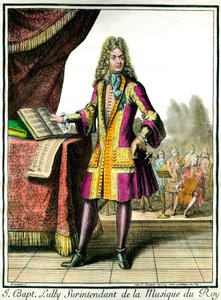 जीन बैप्टिस्ट लुली (जियोवन्नी बतिस्ता लुल्ली) के पैर में पोर्ट्रेट (1632-1687) हेनरी बोनार्ट द्वारा उत्कीर्णन के संगीत के अधीक्षक (1642-1711)