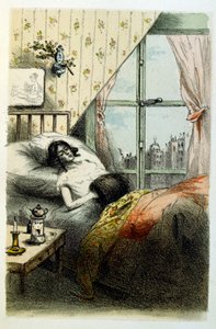 लुइस-हेनरी मर्गर, जिसे हेनरी मर्गर के नाम से भी जाना जाता है, द्वारा 'फ्रेंसिन्स मफ' (ले मैनचोन डी फ्रांसिन) के लिए हेनरी बाउटेट द्वारा चित्रण; (1822-1861), फ्रांसीसी उपन्यासकार और कवि।