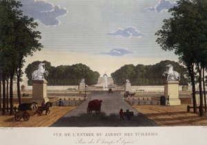 चैंप्स-एलिसीस के ट्यूलरीज गार्डन व्यू का प्रवेश, लगभग 1820 - कौरवोइसियर द्वारा "" वूस डे पेरिस "" में द्वारा हेनरी कौरवोइज़ियर-वोइसिन
