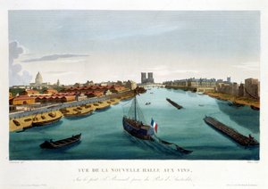 न्यू वाइन मार्केट (बर्सी), लगभग 1820 में "व्यूज़ ऑफ़ पेरिस" में "कोर्वोइसियर 1827 द्वारा न्यू वाइन मार्केट (बर्सी), लगभग 1820 इन पेरिस के व्यूज़ द्वारा कौरवोइज़ियर 1827 द्वारा हेनरी कौरवोइज़ियर-वोइसिन