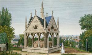 पेरे लचिस कब्रिस्तान में हेलोइस और एबेलार्ड का मकबरा, 1815-20 (रंग उत्कीर्णन)