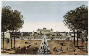 रॉयल मिलिट्री स्कूल का दृश्य, एवेन्यू वाउगिरार्ड से देखें, सीए। 1820 - कौरवोइसियर द्वारा ""व्यूज़ ऑफ़ पेरिस"" में द्वारा हेनरी कौरवोइज़ियर-वोइसिन