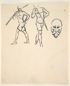 रेखाचित्रों की शीट [दो आकृतियाँ और शैलीकृत सिर] द्वारा Henri Gaudier-Brzeska