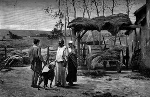 बाइबल का दृश्य: “लाबान में याकूब।” हेनरी लेरोल हेनरी (1848-1929) द्वारा पेंटिंग के बाद उत्कीर्णन। 31 जनवरी के "" द इलस्ट्रस वर्ल्ड"" n°1192 में
