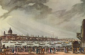 9 जनवरी, 1806 को ग्रीनविच अस्पताल से व्हाइटहॉल तक पानी से लॉर्ड नेल्सन का अंतिम संस्कार जुलूस द्वारा जे क्लार्क
