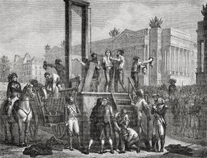 1794 में रोबस्पिएरे और उनके अनुयायियों का निष्पादन, जोनरार्ड द्वारा उकेरा गया द्वारा Henri Renaud