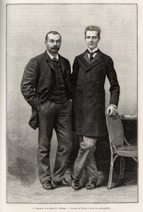 खोजकर्ताओं के चित्र गेब्रियल बोनवालोट (1853-1933), कहानी के लेखक और प्रिंस हेनरी डी'ऑरलियन्स (1867-1901), यात्रा के फोटोग्राफर। गेब्रियल बोनवालोट द्वारा "पेरिस से टोंकिन तक, अज्ञात तिब्बत के माध्यम से" कहानी को चित्रित करने के लिए थिरिएट द्वा