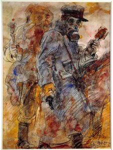 प्रथम विश्व युद्ध: ग्रेनेडियर (ग्रेनेड लांचर) (WWI: अनार फेंकने वाले) - हेनरी डी ग्रौक्स (हेनरी डी ग्रौक्स) द्वारा ड्राइंग (1866/1867-1930)