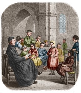 ले कैथेचिस्म, हेनरीट ब्राउन द्वारा पेंटिंग के बाद 1860 का उत्कीर्णन (ममे जूल्स डी सॉक्स, डिट) (नी हेनरीट सोफी डी बॉउटिलर) (1829-1901)।