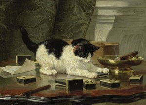 द कैट एट प्ले, c.1860-1878 (पैनल पर तेल)