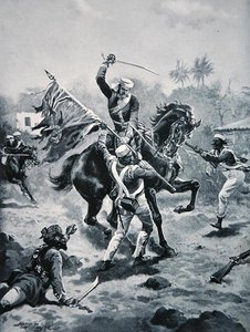 लेफ्टिनेंट रॉबर्ट्स ने अपना वीसी जीता, 2 जनवरी 1858, 'द हिस्ट्री ऑफ द नेशन' (लिथो) से चित्रण द्वारा हेनरी पायने