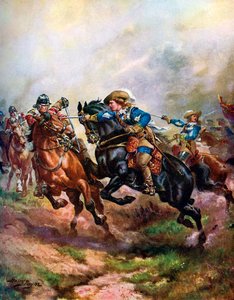 1642 में एजहिल में प्रिंस रूपर्ट की कैवेलरी चार्जिंग, c1920 द्वारा हेनरी ए पायने