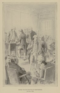 स्वतंत्रता की घोषणा पर हस्ताक्षर, 4 जुलाई 1776 (लिथो) द्वारा हेनरी अलेक्जेंडर (बाद) ओग्डेन
