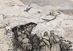 गालिसिया, बर्फ से ढकी पहाड़ियों में रूसी सेना, 13 मार्च 1916 (कागज पर स्याही और गौचे) द्वारा हेनरी चार्ल्स सेपिंग्स राइट