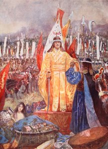 युद्ध के मैदान पर ग्रैंड मार्शल का घोषित सम्राट, &39;हचिंसन्स हिस्ट्री ऑफ द नेशंस&39;, c.1920 से चित्रण द्वारा हेनरी चार्ल्स सेपिंग्स राइट