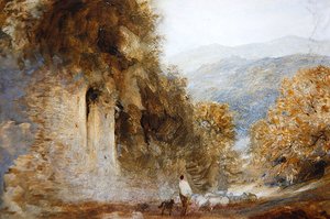 रोमांटिक लैंडस्केप, c.1849 (कागज पर पानी के रंग का)