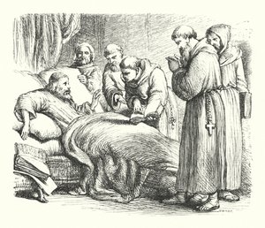 Wycliffe अपनी मृत्यु शय्या पर (उत्कीर्णन)