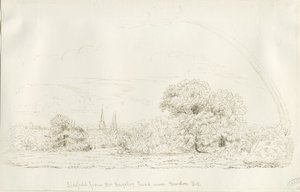 लिचफील्ड - उत्तर दृश्य (दूर): पेन ड्राइंग, एन डी [1788-1855] (ड्राइंग)