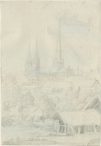 लिचफील्ड कैथेड्रल - साउथ वेस्ट व्यू: पेंसिल ड्राइंग, एनडी [1788-1855] (ड्राइंग) द्वारा हेनरी कर्जन ऑलपोर्ट