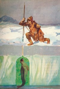 एस्किमो अबाउट टू स्पीयर ए सील थ्रू इट्स ब्रीदिंग-होल', c1927, 1928 द्वारा हेनरी एविसन