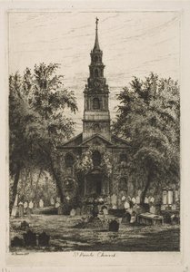 सेंट पॉल चैपल, न्यू यॉर्क के दृश्यों से पुराने न्यूयॉर्क, 1877। द्वारा हेनरी फारर