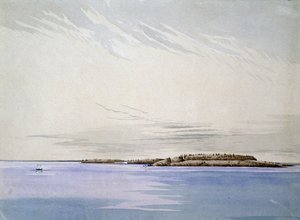 ओल्ड मैकिनवा, फ्रांसीसी किले के साथ, 1842 (कागज पर wc)