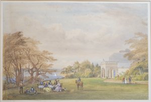 1858 में बोर्नहिल कॉटेज में ड्रमंड परिवार, (कागज पर wc) द्वारा हेनरी हॉलैंड