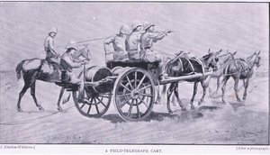 आफ्टर प्रिटोरिया: द गुरिल्ला वार से एक फील्ड टेलीग्राफ कार्ट, 1901 में हार्म्सवर्थ ब्रोस लिमिटेड द्वारा प्रकाशित द्वारा हेनरी इंग्लिस जोडेल शेल्डन विलियम्स