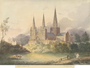 लिचफील्ड कैथेड्रल - वेस्ट व्यू: वाटर कलर पेंटिंग, 1844