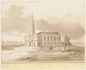 वॉल्वरहैम्प्टन - सेंट जॉर्ज चर्च: सेपिया वॉश ड्राइंग, 1844
