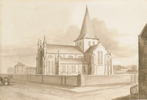 वॉल्वरहैम्प्टन - सेंट मैरी चर्च: सेपिया वॉश ड्राइंग, एनडी [1844]