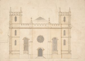 गॉथिक रिवाइवल चर्च का मुखौटा, 1745-76। द्वारा हेनरी कीन।