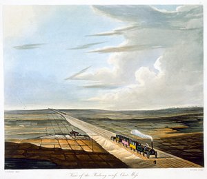 चैट मॉस के पार रेलवे का दृश्य, लिवरपूल और मैनचेस्टर रेलवे, 1833