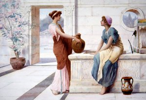 गपशप, c.1895 (बोर्ड पर जल रंग)