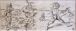 अधीर गोल्फर, 'ग्राफिक' पत्रिका, पब से चित्रण। c.1870 (लिथो)