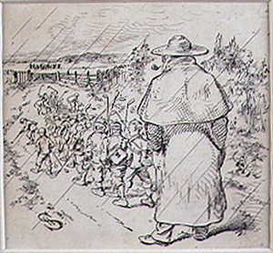 द स्कूल बॉय गोल्फर्स इन द रेन, 'ग्राफिक' पत्रिका, पब से चित्रण। c.1870 (लिथो) द्वारा हेनरी सैंडरिकॉक